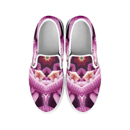 Pink Kaleidoscope Print White Slip On Shoes
