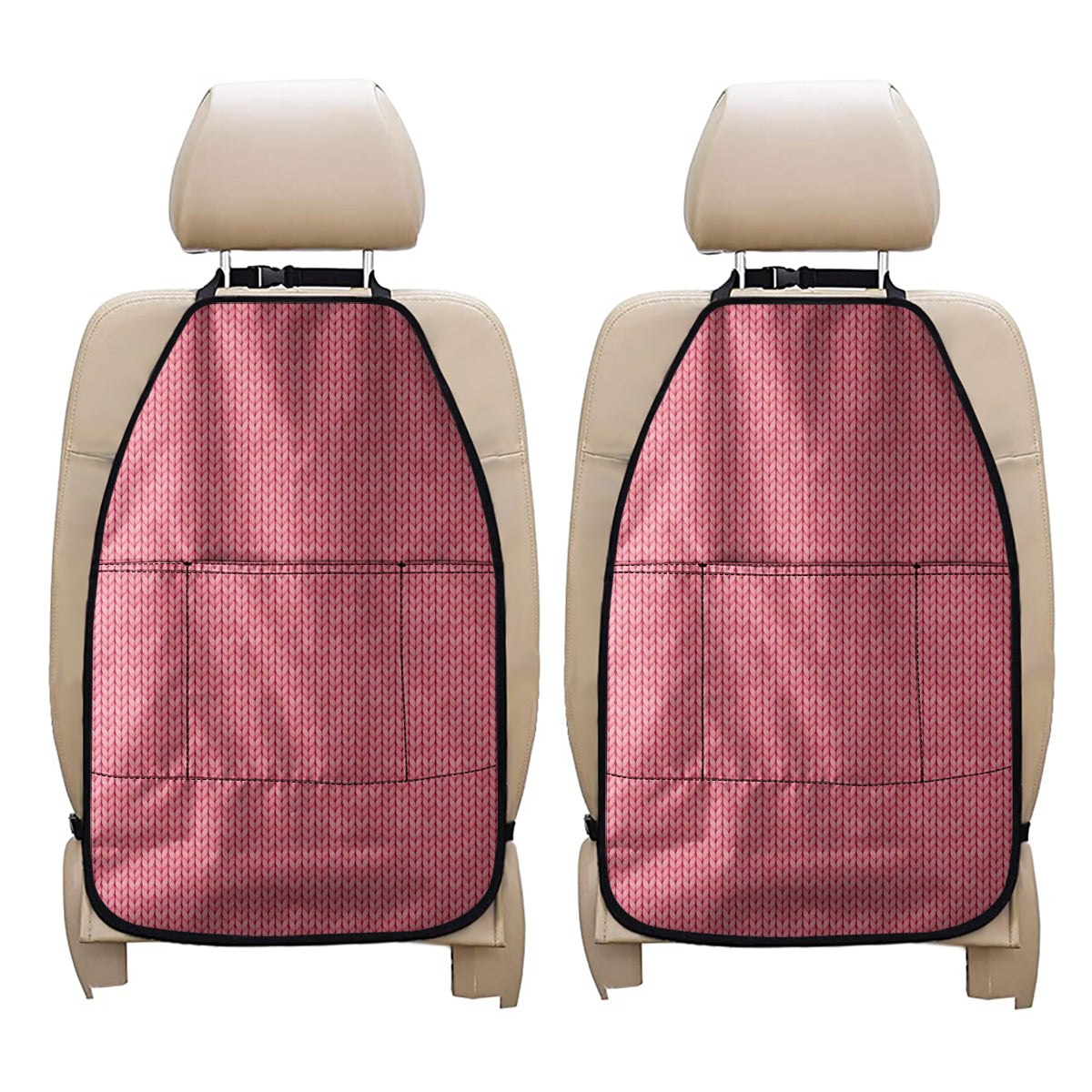Pink Knitted Pattern Print Car Seat Organizers