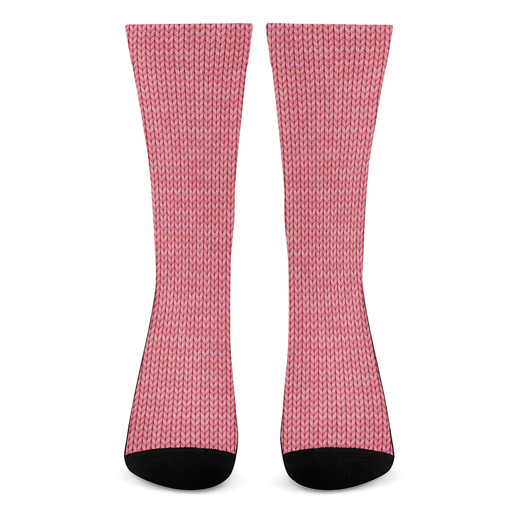 Pink Knitted Pattern Print Crew Socks