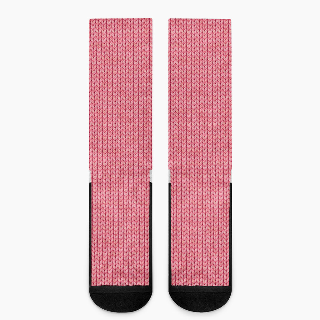 Pink Knitted Pattern Print Crew Socks