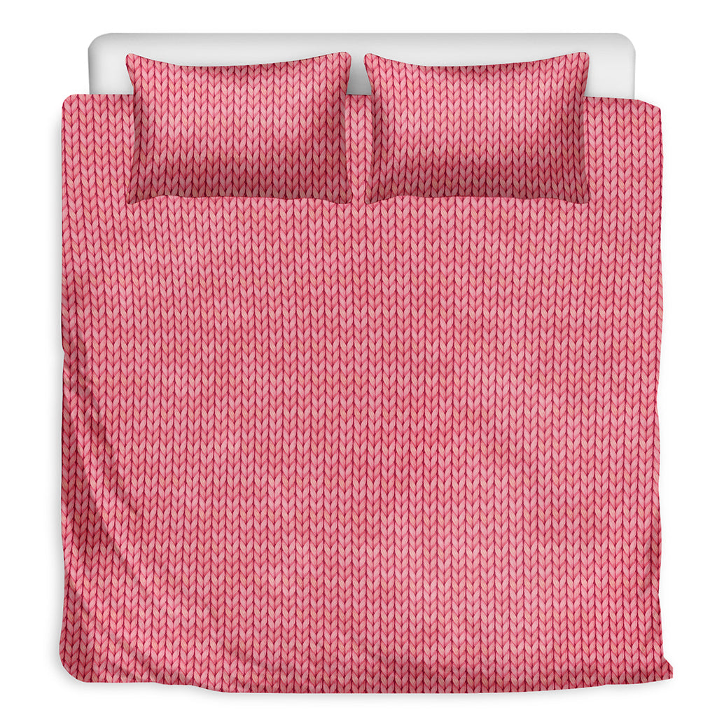 Pink Knitted Pattern Print Duvet Cover Bedding Set