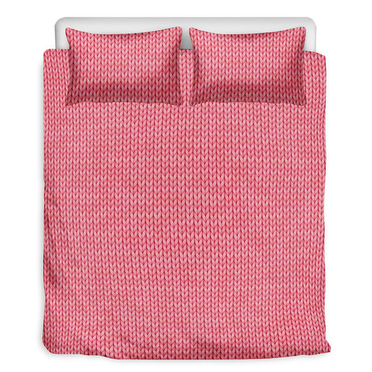 Pink Knitted Pattern Print Duvet Cover Bedding Set