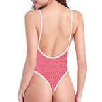 Pink Knitted Pattern Print One Piece High Cut Swimsuit