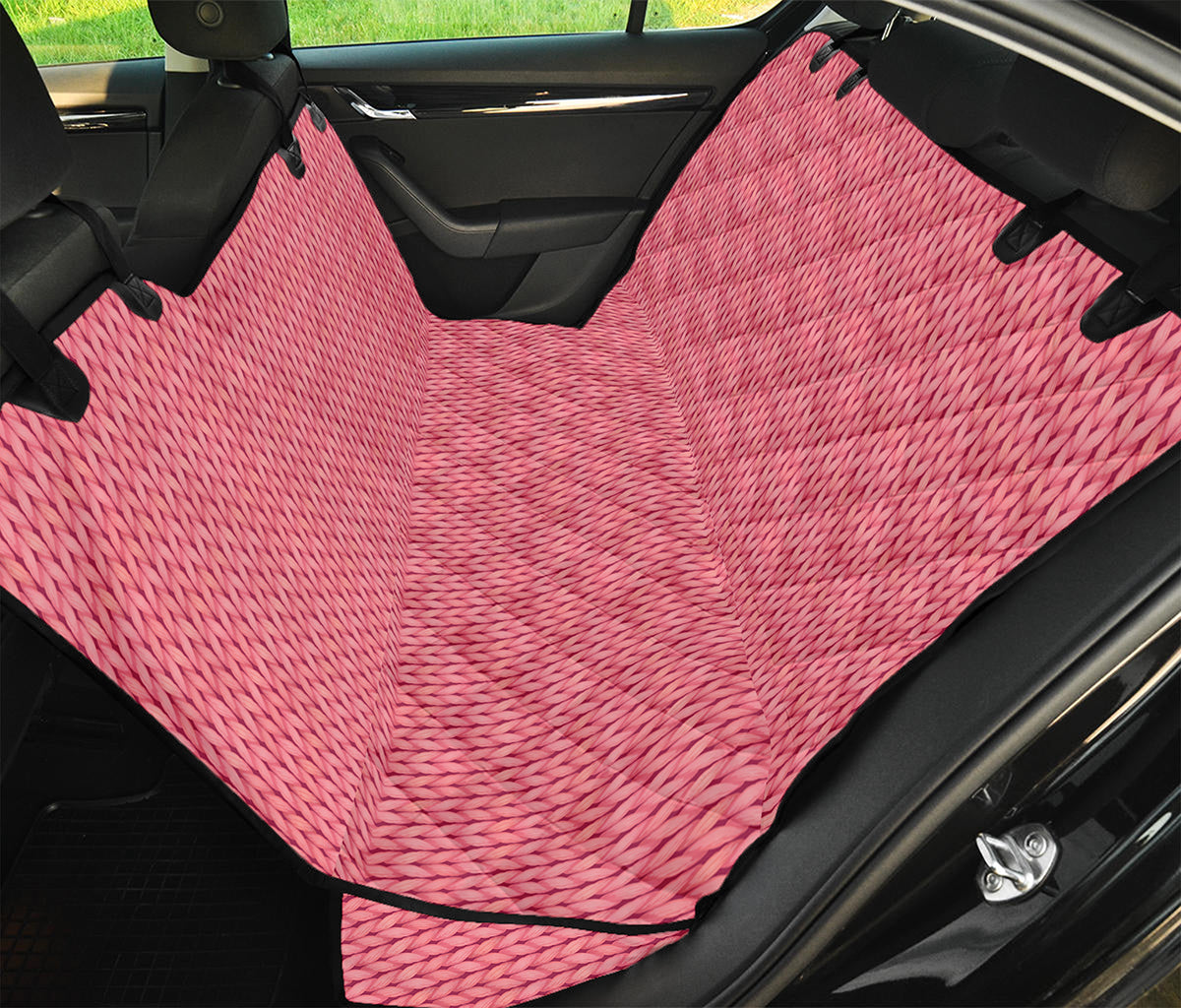 Pink Knitted Pattern Print Pet Car Back Seat Cover