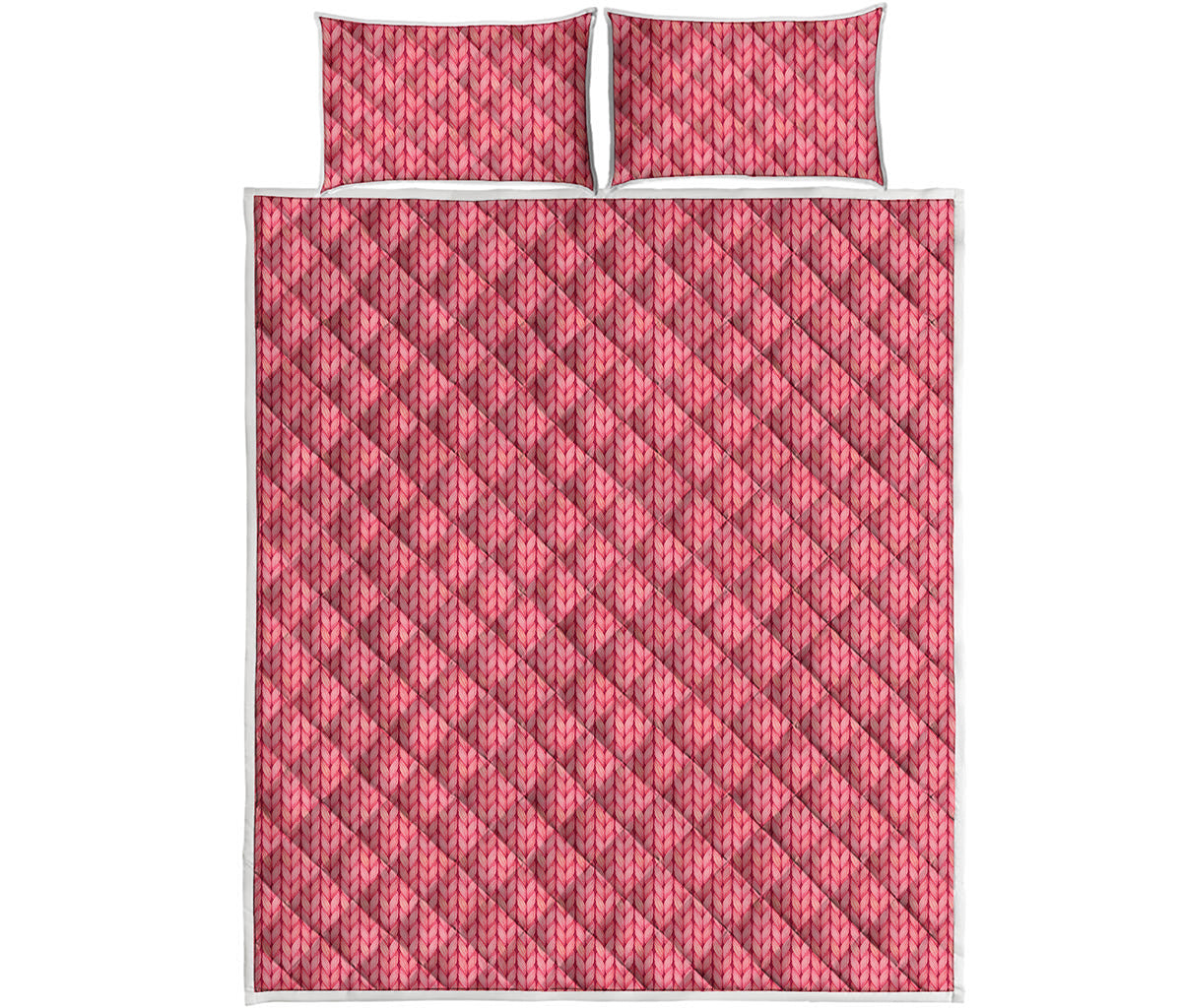 Pink Knitted Pattern Print Quilt Bed Set