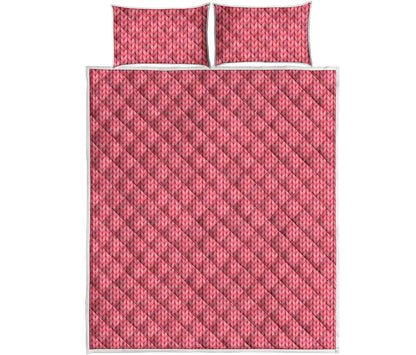 Pink Knitted Pattern Print Quilt Bed Set