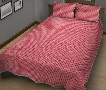 Pink Knitted Pattern Print Quilt Bed Set