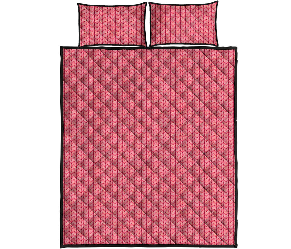 Pink Knitted Pattern Print Quilt Bed Set