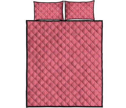 Pink Knitted Pattern Print Quilt Bed Set