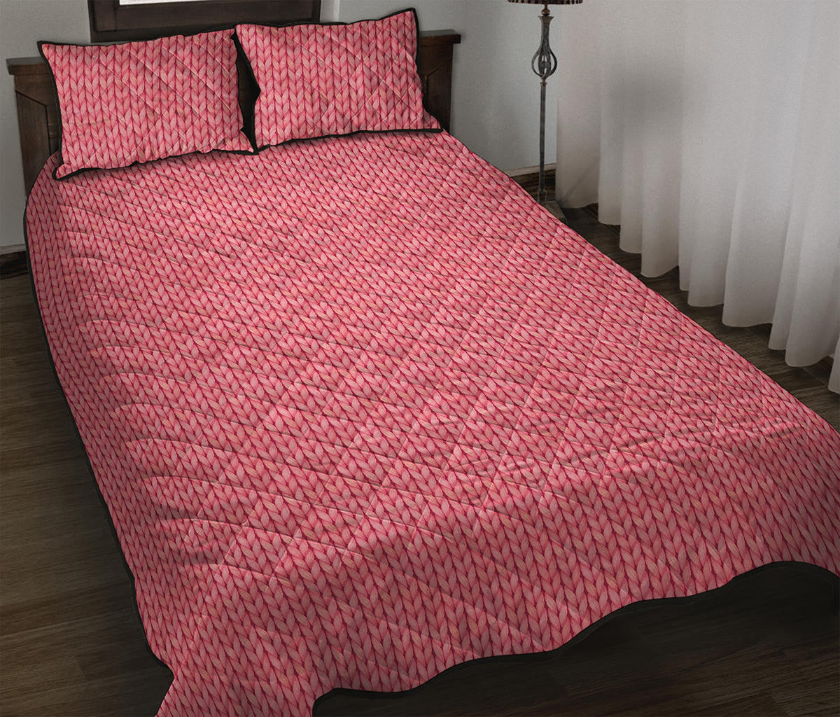 Pink Knitted Pattern Print Quilt Bed Set