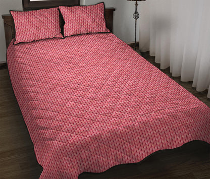 Pink Knitted Pattern Print Quilt Bed Set