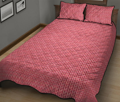 Pink Knitted Pattern Print Quilt Bed Set