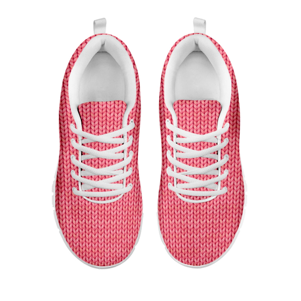 Pink Knitted Pattern Print White Sneakers