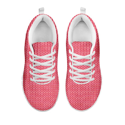 Pink Knitted Pattern Print White Sneakers