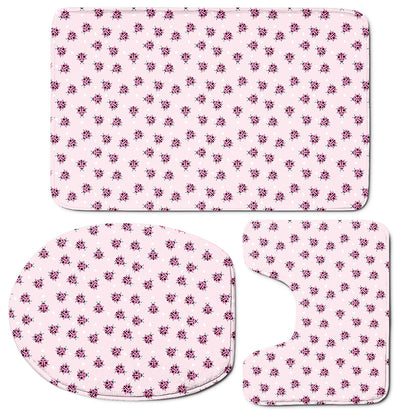 Pink Ladybug Pattern Print 3 Piece Bath Mat Set