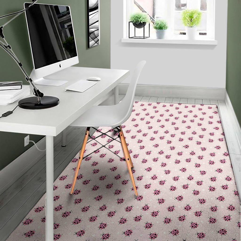 Pink Ladybug Pattern Print Area Rug