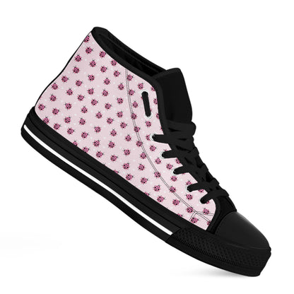 Pink Ladybug Pattern Print Black High Top Shoes