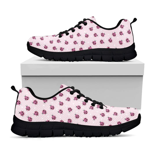Pink Ladybug Pattern Print Black Sneakers
