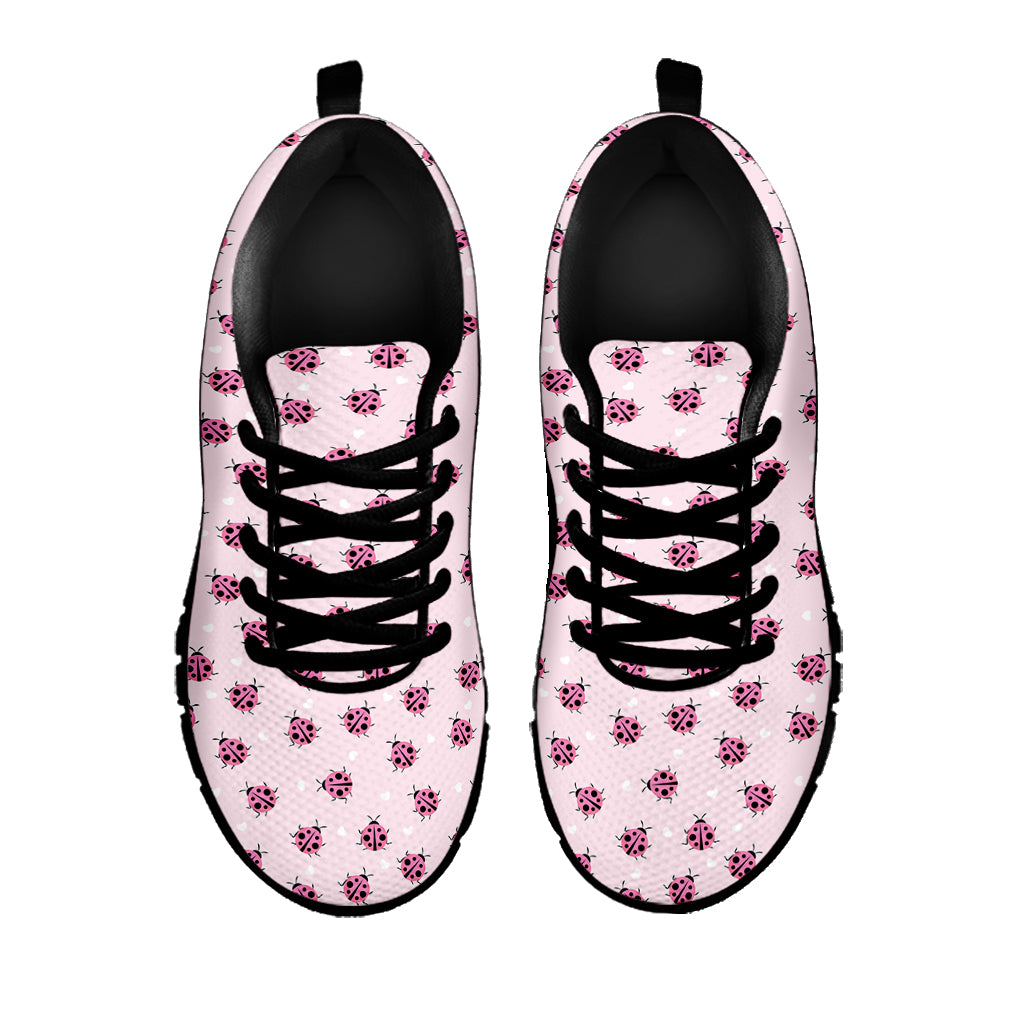Pink Ladybug Pattern Print Black Sneakers