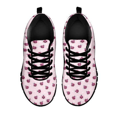 Pink Ladybug Pattern Print Black Sneakers
