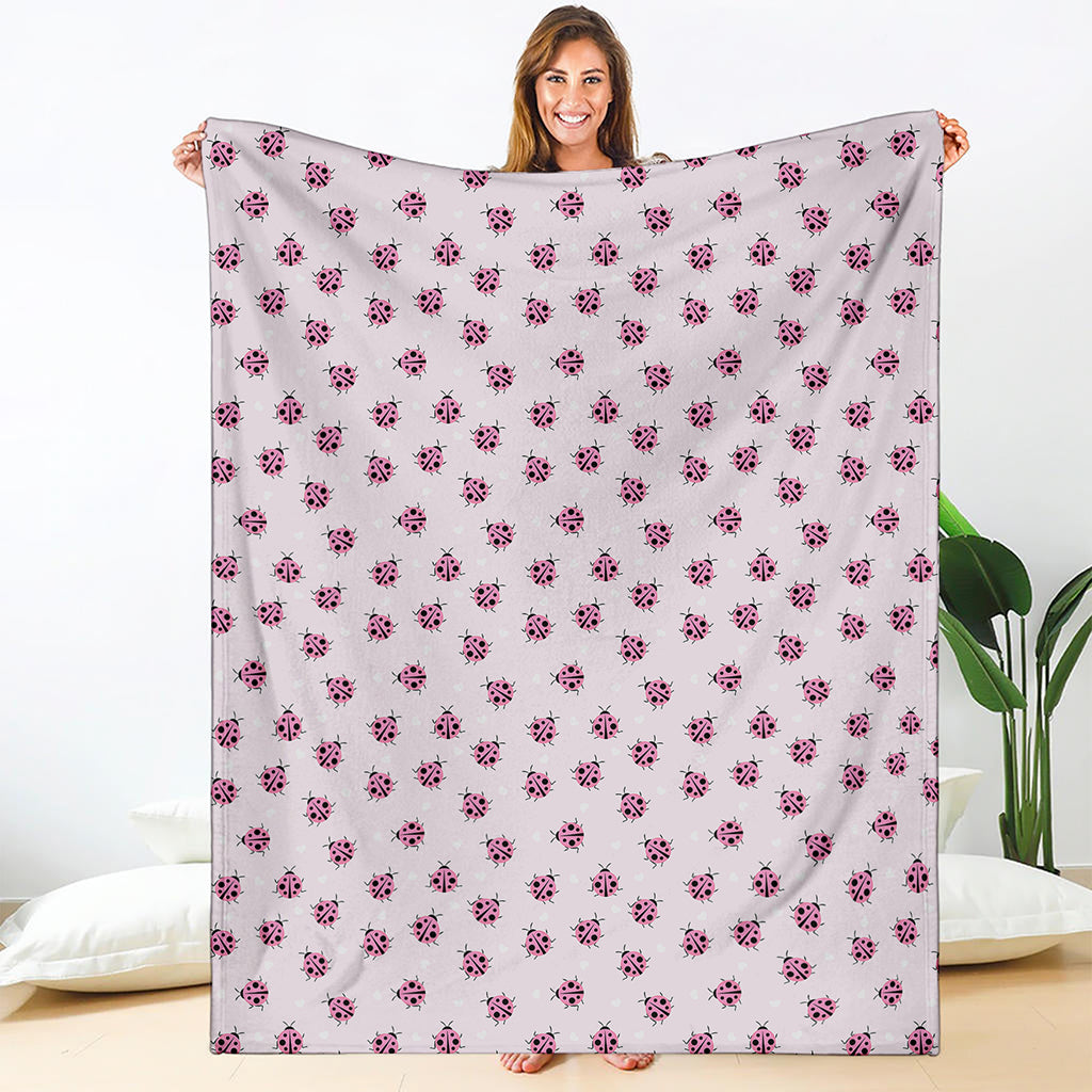 Pink Ladybug Pattern Print Blanket