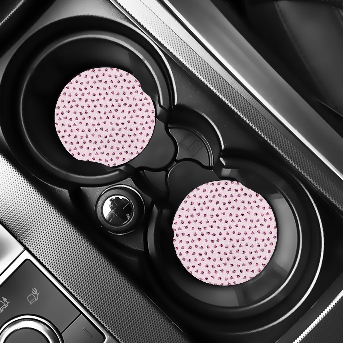Pink Ladybug Pattern Print Car Coasters
