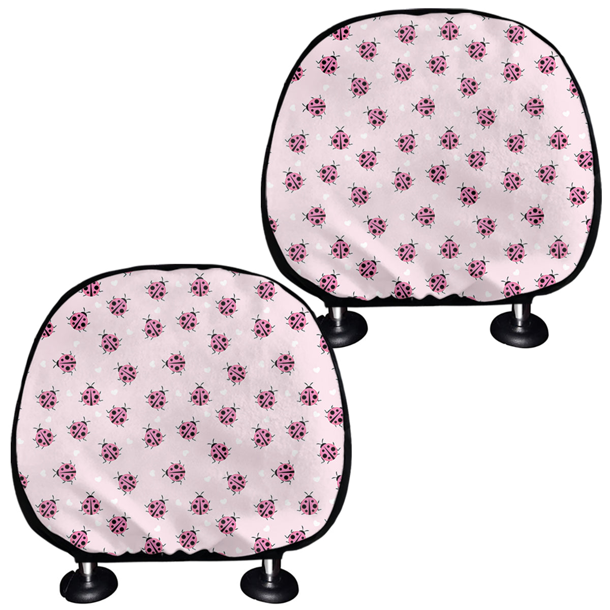 Pink Ladybug Pattern Print Car Headrest Covers