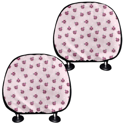Pink Ladybug Pattern Print Car Headrest Covers