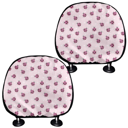 Pink Ladybug Pattern Print Car Headrest Covers