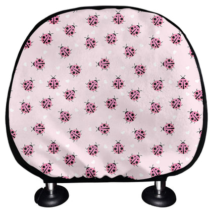 Pink Ladybug Pattern Print Car Headrest Covers