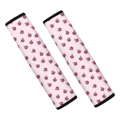 Pink Ladybug Pattern Print Car Seat Belt Covers