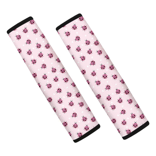 Pink Ladybug Pattern Print Car Seat Belt Covers