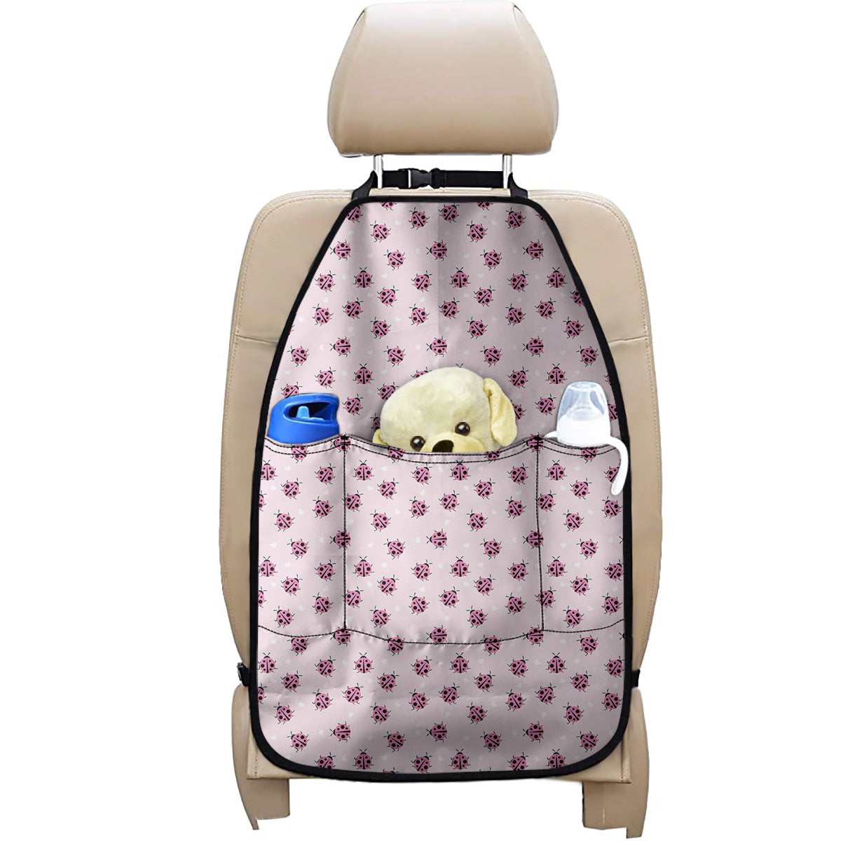 Pink Ladybug Pattern Print Car Seat Organizers