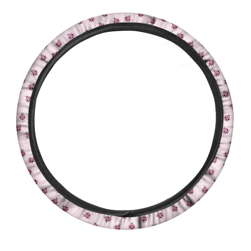 Pink Ladybug Pattern Print Car Steering Wheel Cover