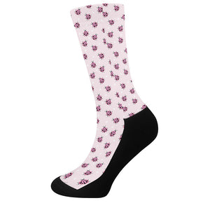 Pink Ladybug Pattern Print Crew Socks