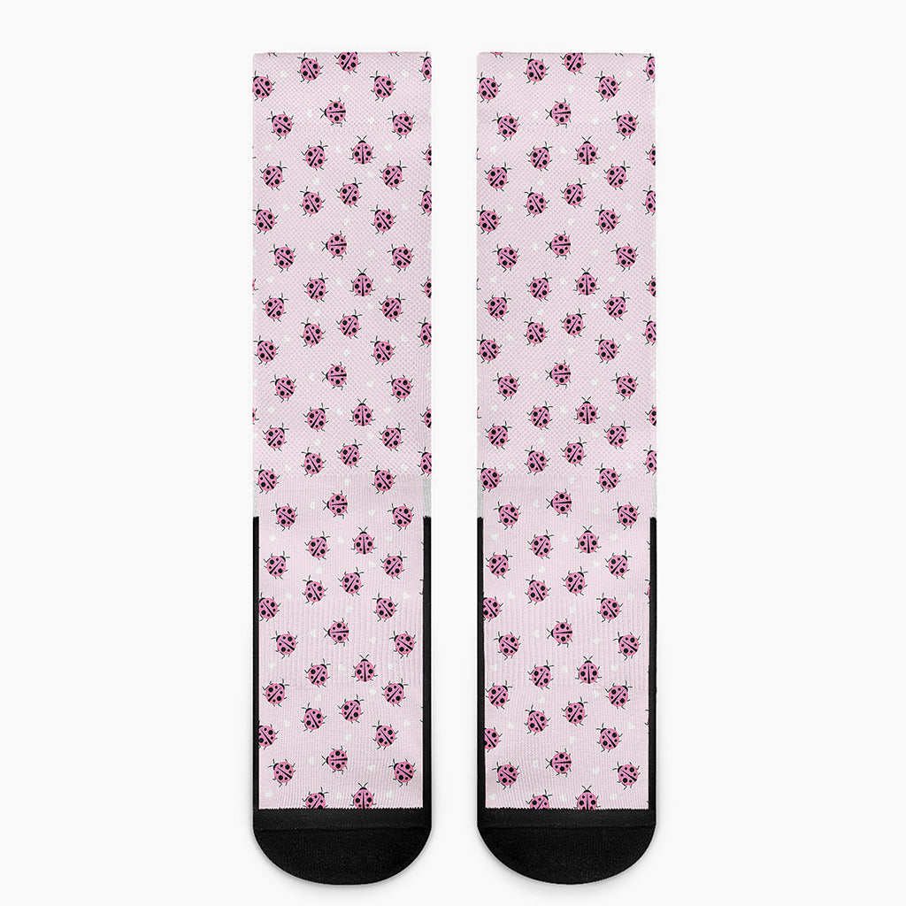 Pink Ladybug Pattern Print Crew Socks