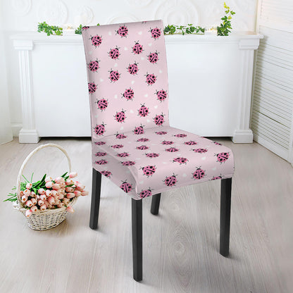 Pink Ladybug Pattern Print Dining Chair Slipcover