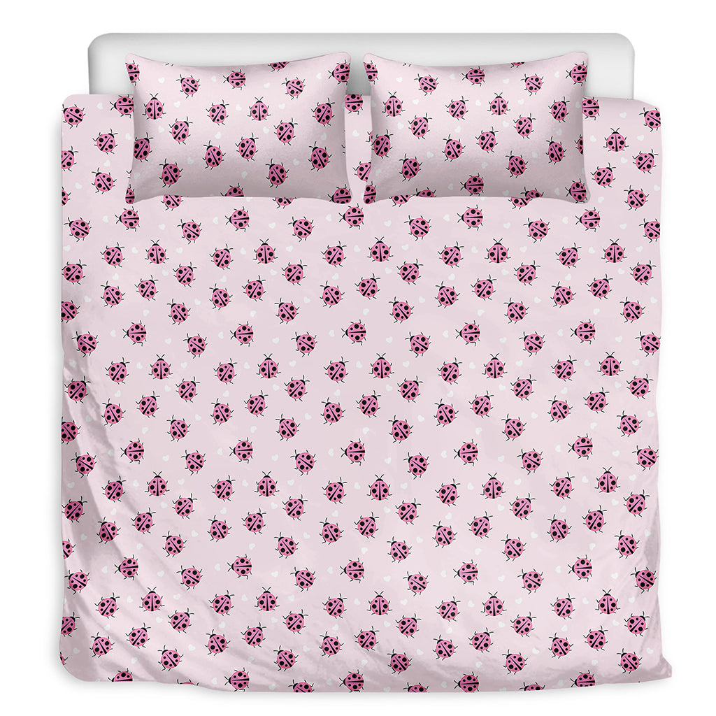 Pink Ladybug Pattern Print Duvet Cover Bedding Set
