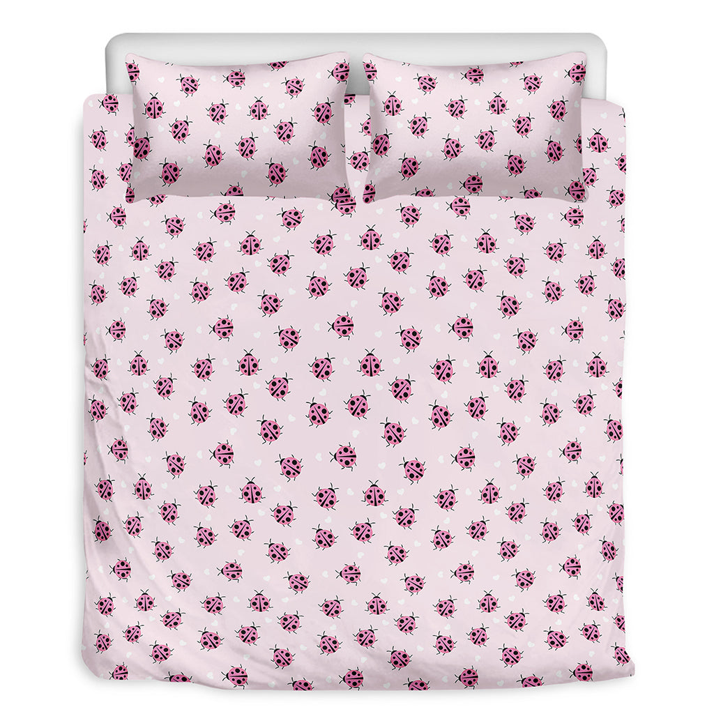 Pink Ladybug Pattern Print Duvet Cover Bedding Set