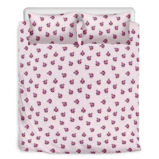 Pink Ladybug Pattern Print Duvet Cover Bedding Set