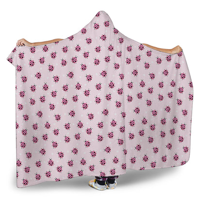 Pink Ladybug Pattern Print Hooded Blanket
