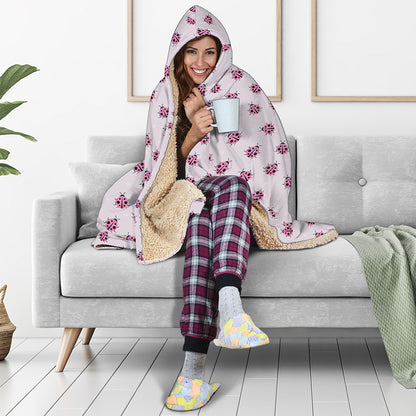 Pink Ladybug Pattern Print Hooded Blanket