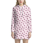 Pink Ladybug Pattern Print Hoodie Dress