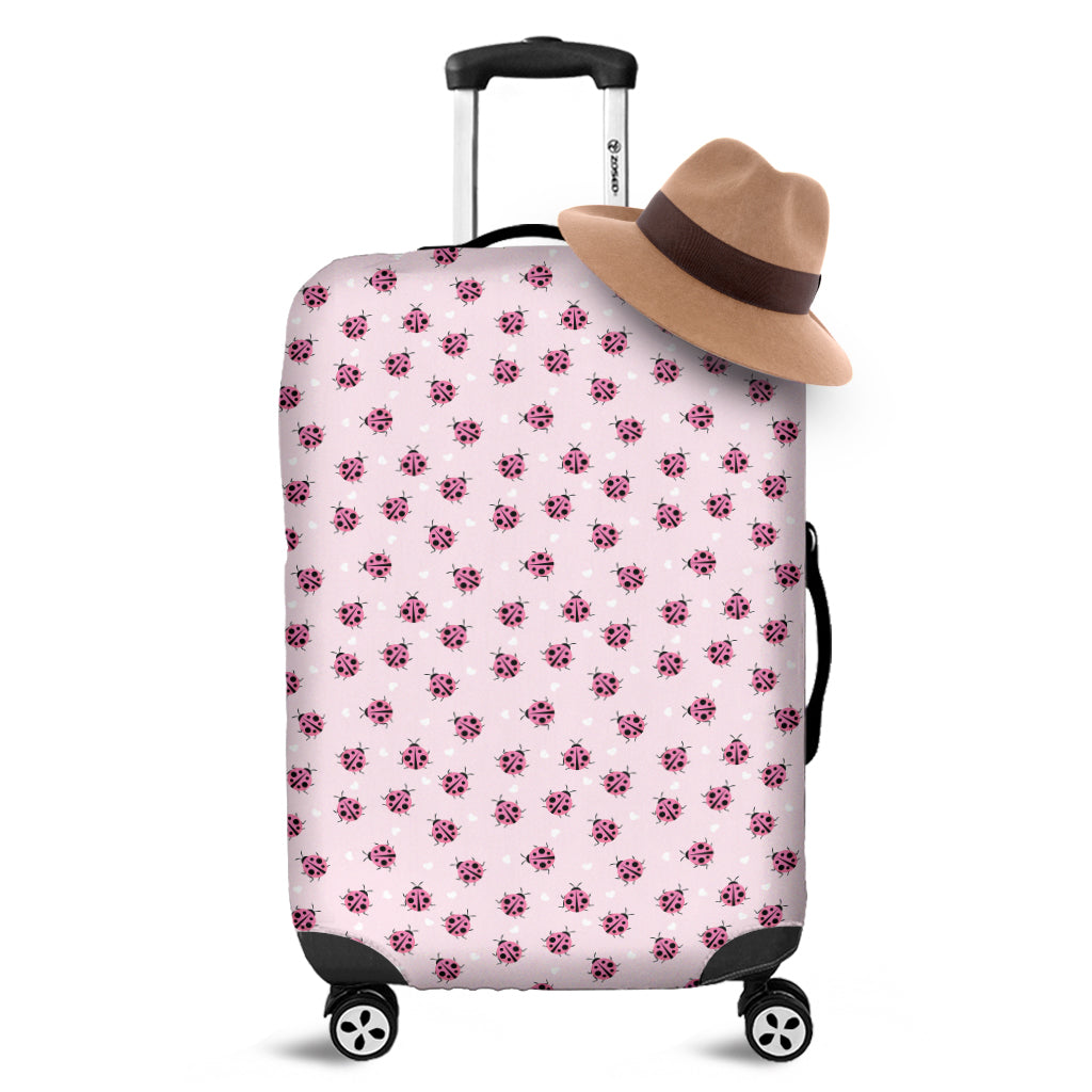 Pink Ladybug Pattern Print Luggage Cover