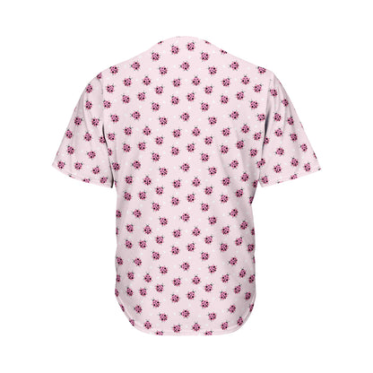 Pink Ladybug Pattern Print Men's Baseball Jersey