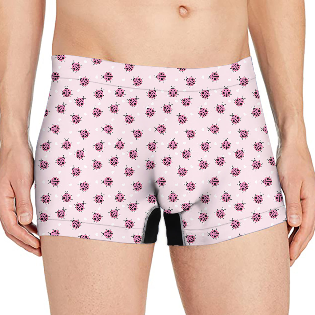 Pink Ladybug Pattern Print Men's Boxer Briefs