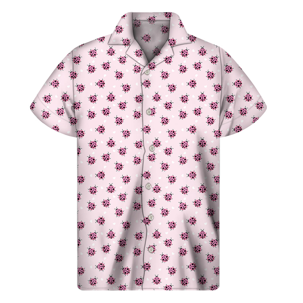 Pink Ladybug Pattern Print Men's Short Sleeve Shirt