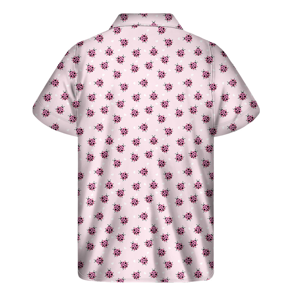 Pink Ladybug Pattern Print Men's Short Sleeve Shirt