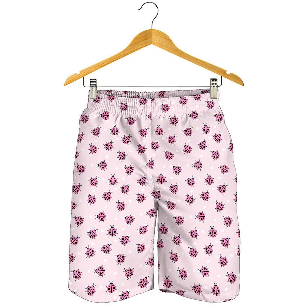 Pink Ladybug Pattern Print Men's Shorts