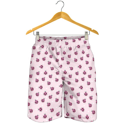 Pink Ladybug Pattern Print Men's Shorts